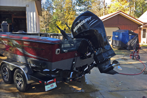 image of lund boat getting cleaned up